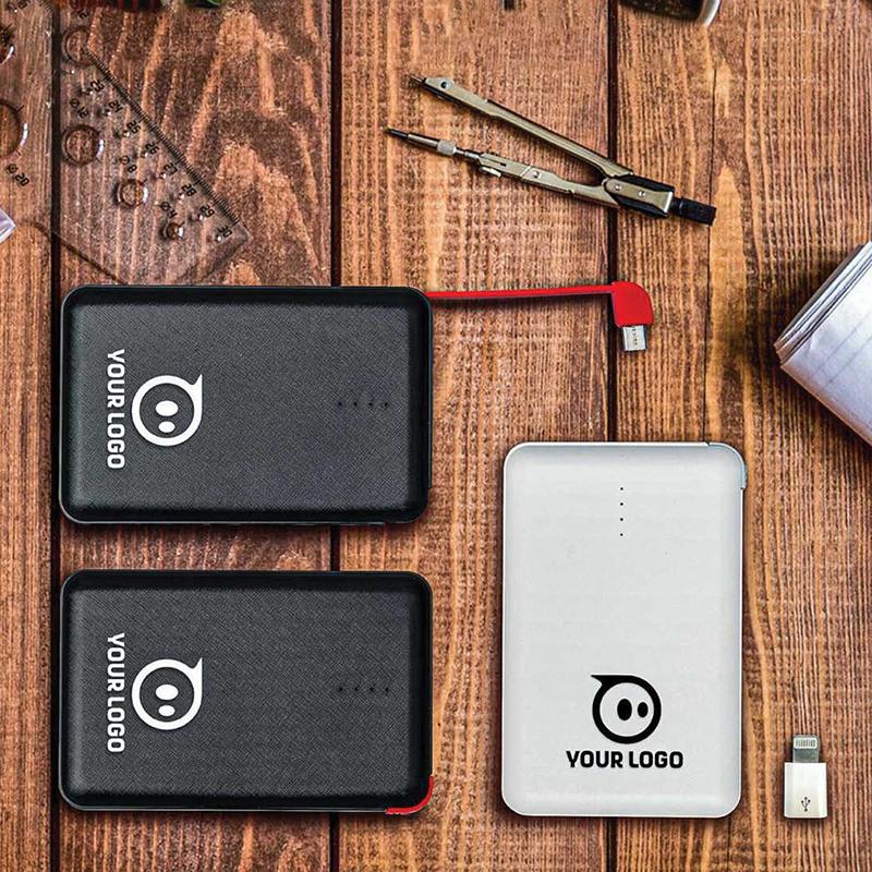 5000 MAH Mini Power Bank with Built-in Charging Cord & Lightning Connector